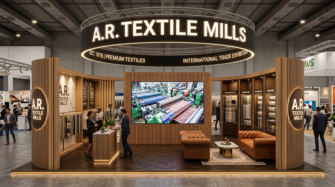 Minimalist Textile Three-Side Open Peninsula Stand Architectural Perspective